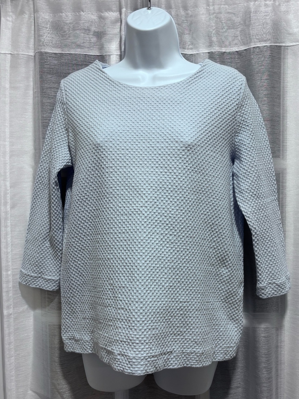 COS Textured Knit Light Blue Top 3/4 Length Sleeve Elevated Basic Size Small